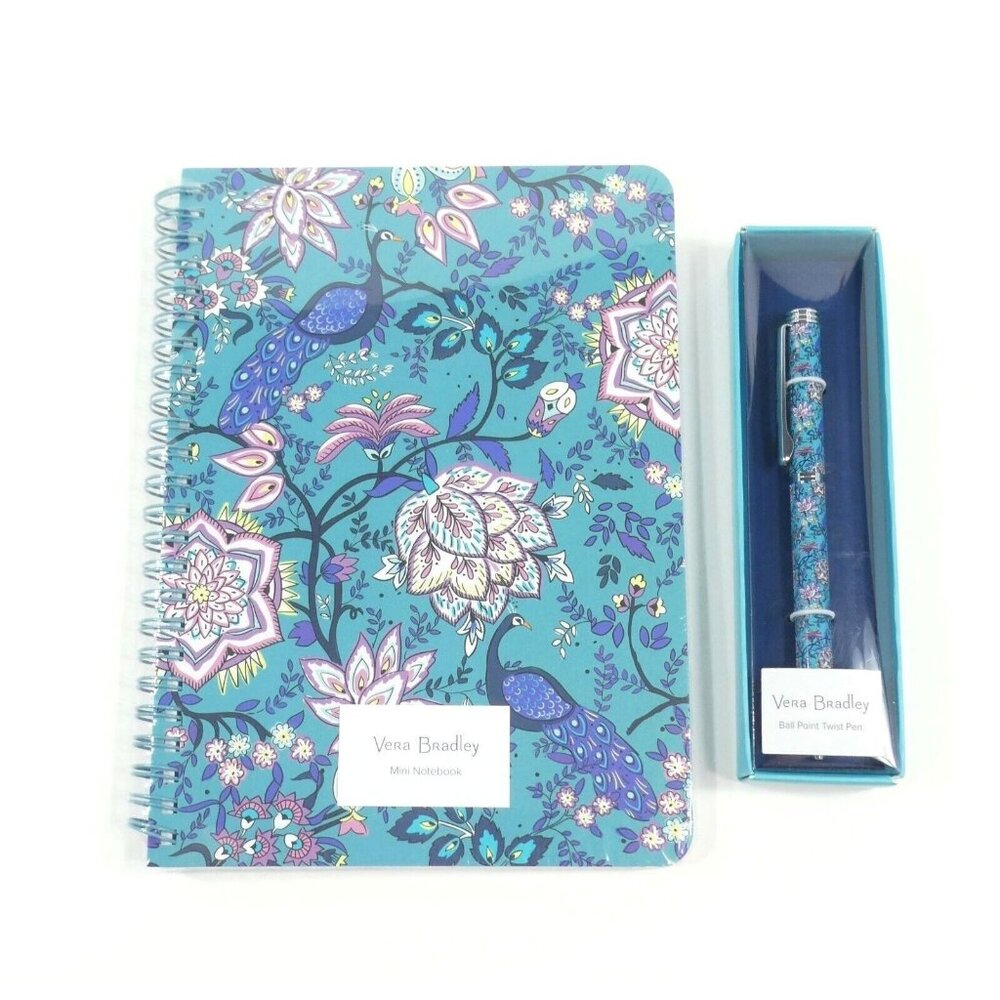 Vera Bradley Peacock Garden Mini Spiral Notebook & Ball Point Pen Set NWT
